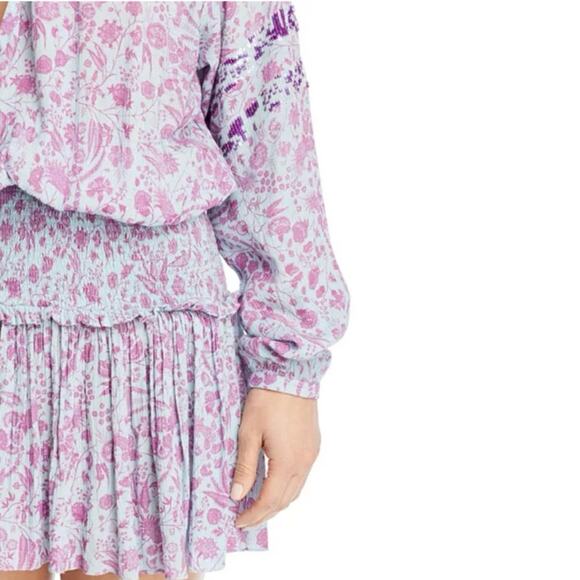 Hemant & Nandita Layla Smocked Waist Mini Dress Purple Size Small - Picture 2 of 9